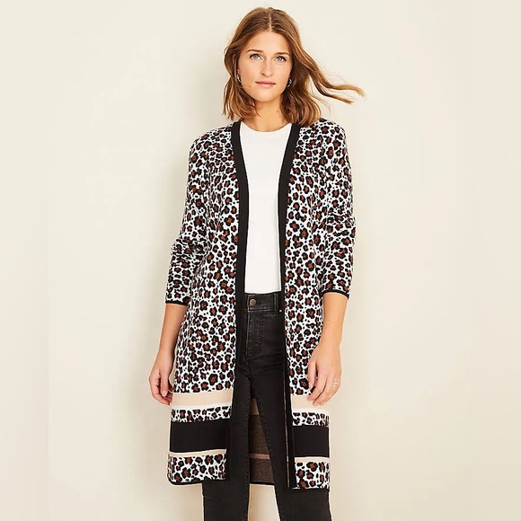 Ann Taylor Animal Print Colorblock Open Cardigan Women’s Size Small - Picture 1 of 9